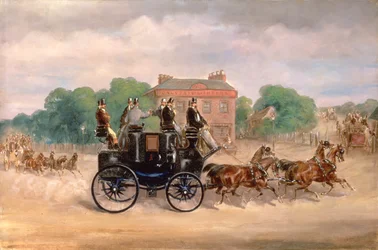 Drags des Four-in-Hand Clubs passieren die Five Bells Tavern, New Cross